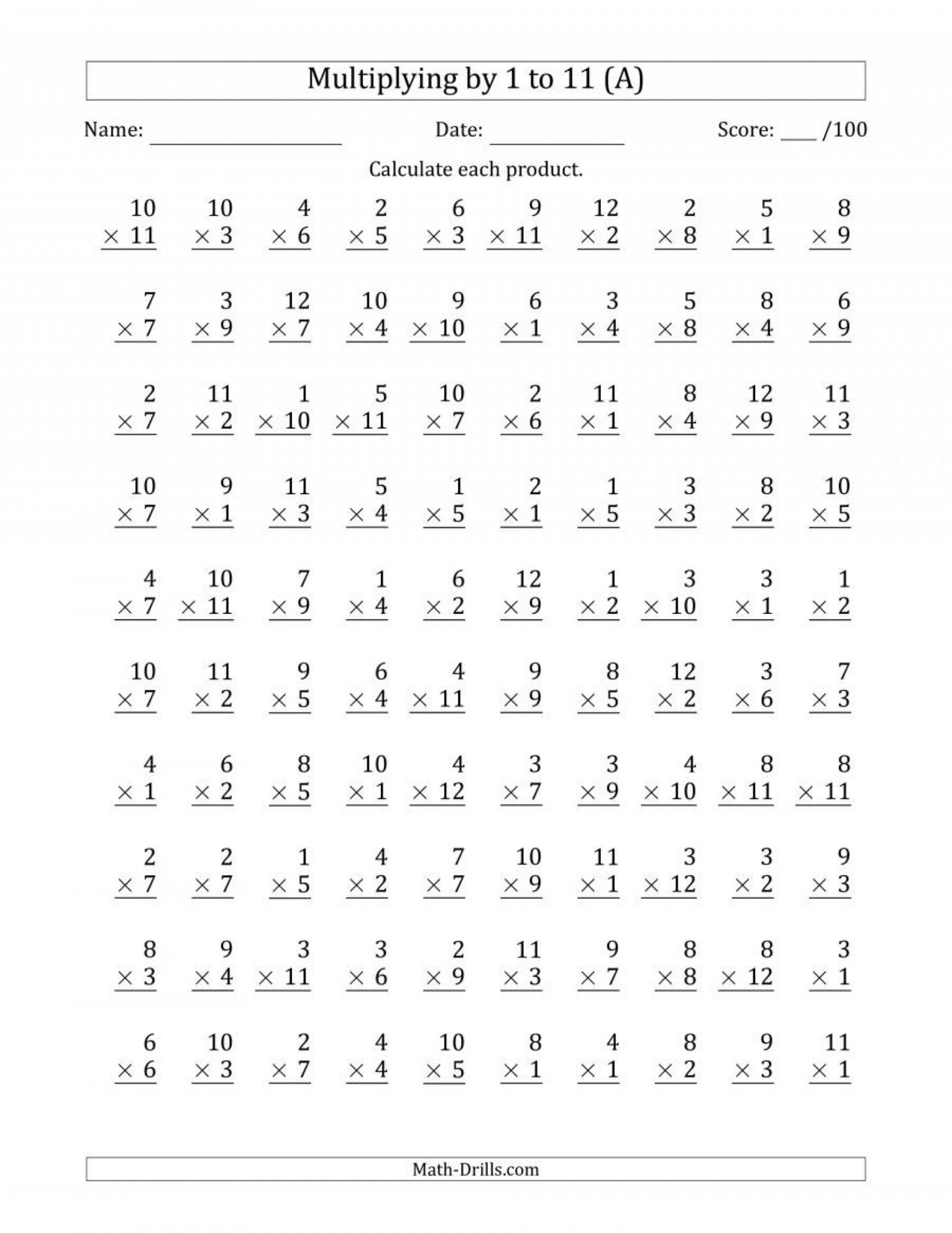 Printable Multiplication Sheet 5Th Grade Math Facts throughout Printable Multiplication Test