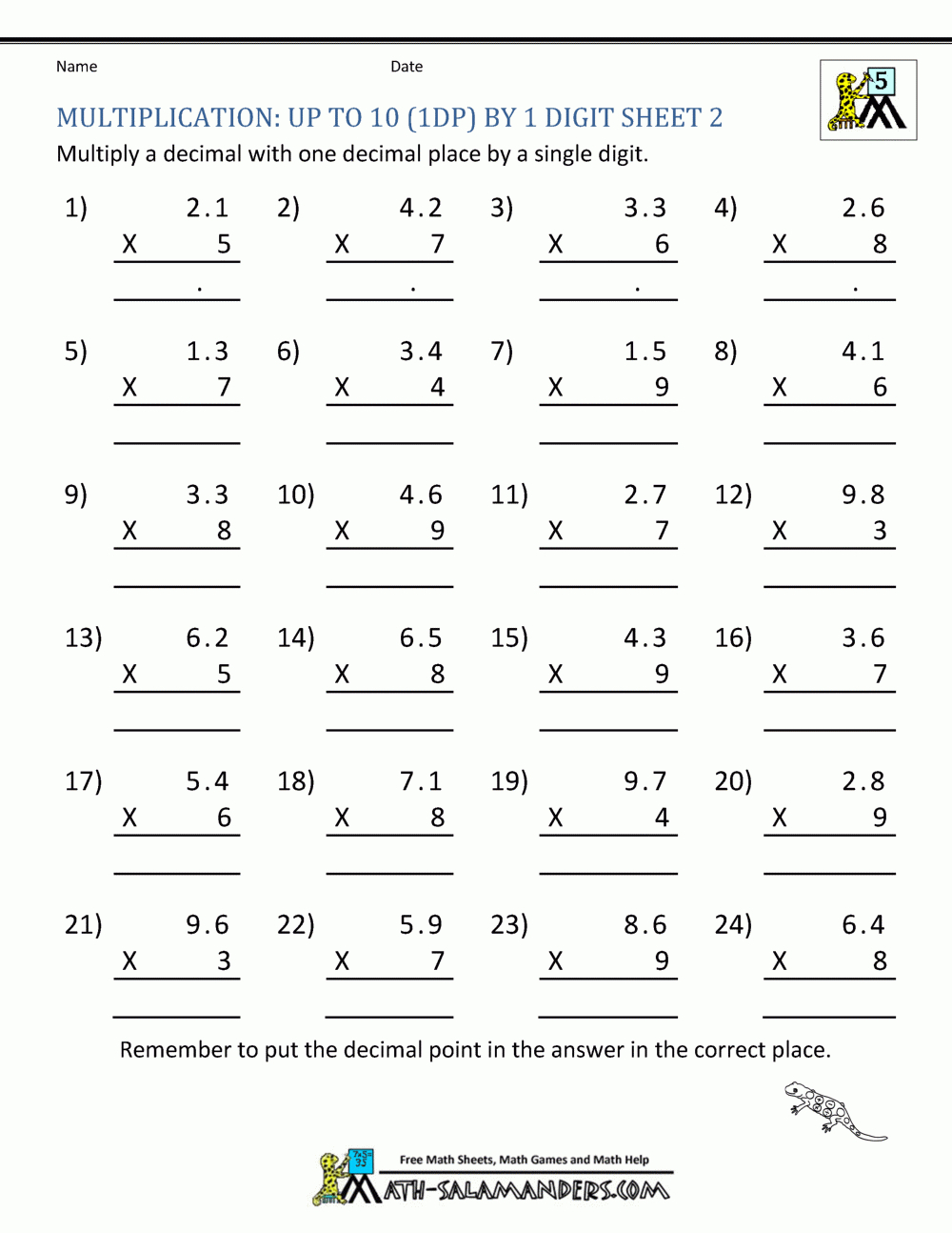 Printable Multiplication Sheets 5Th Grade pertaining to Multiplication Worksheets Ks2 Year 5