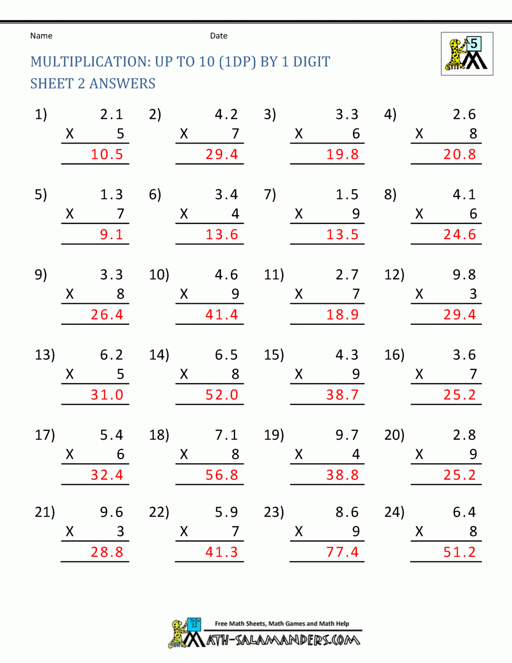 Printable Multiplication Sheets 5Th Grade regarding Worksheets Multiplication Of Decimals