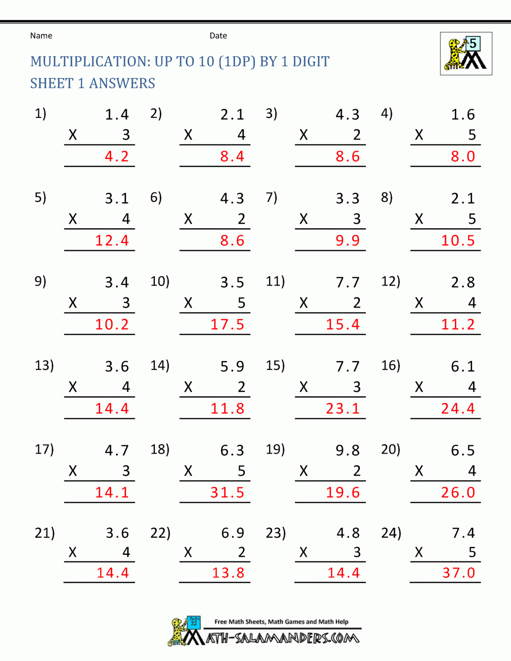 multiplication math worksheets grade 5