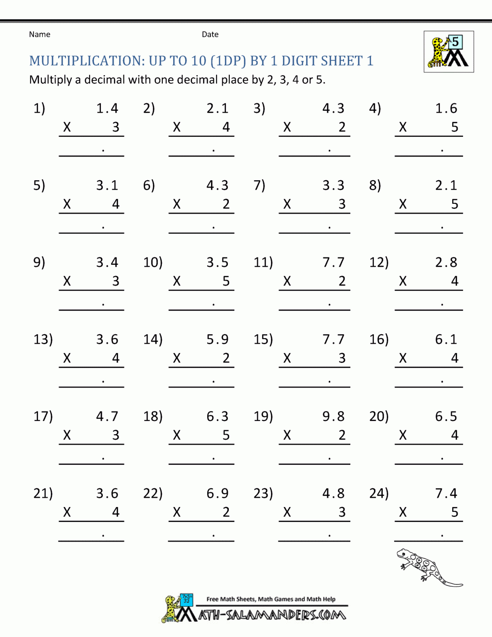multiplication math worksheets grade 5