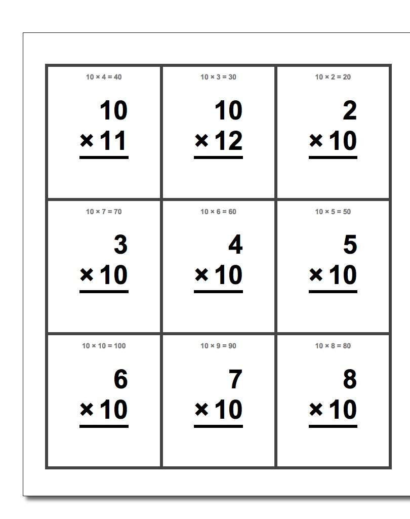 Large Printable Multiplication Flash Cards