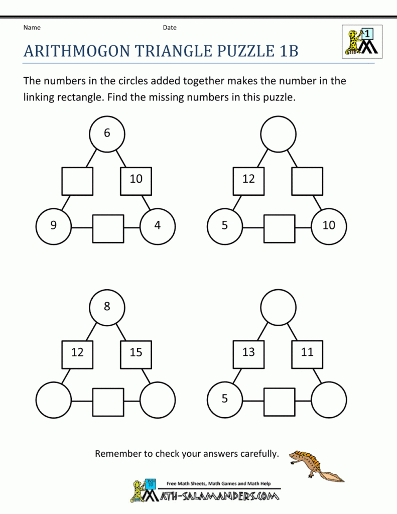 Printable Number Puzzles Arithmogon Triangle Puzzle 1B in Printable Multiplication Triangles