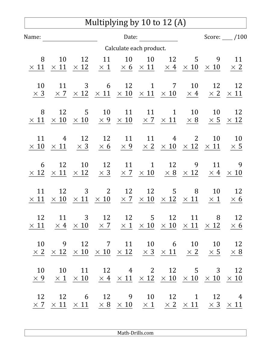 X2 Multiplication Sheet