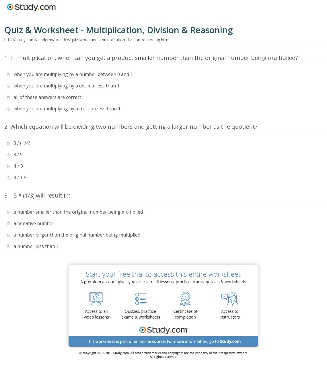 Quiz & Worksheet – Multiplication, Division & Reasoning regarding Worksheets In Multiplication And Division Quiz & Worksheet - Multiplication, Division & Reasoning regarding Worksheets In Multiplication And Division