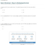 Quiz &amp; Worksheet - Steps For Multiplying Decimals | Study inside Worksheets Multiplication Of Decimals