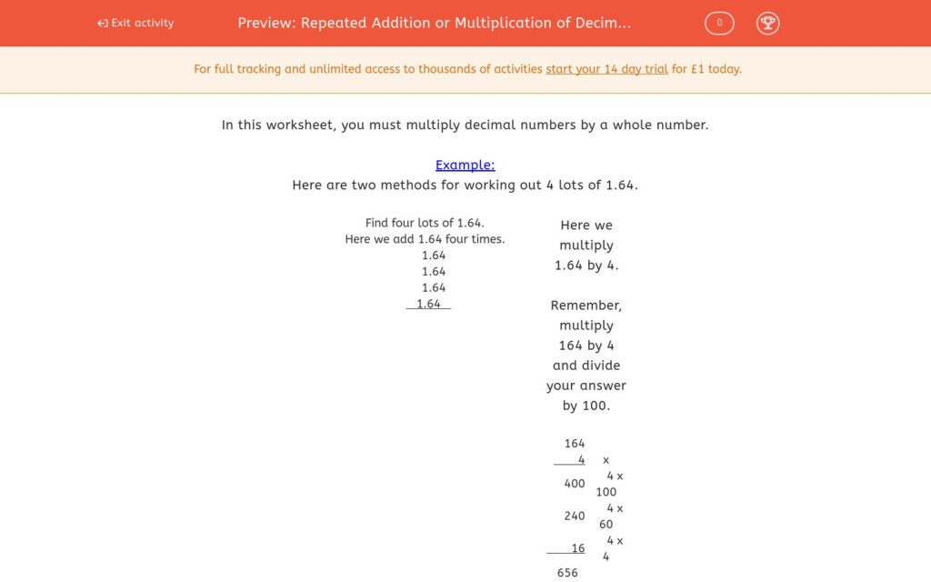 Repeated Addition Or Multiplication Of Decimalsa Whole Within Worksheets Multiplication Of Decimals