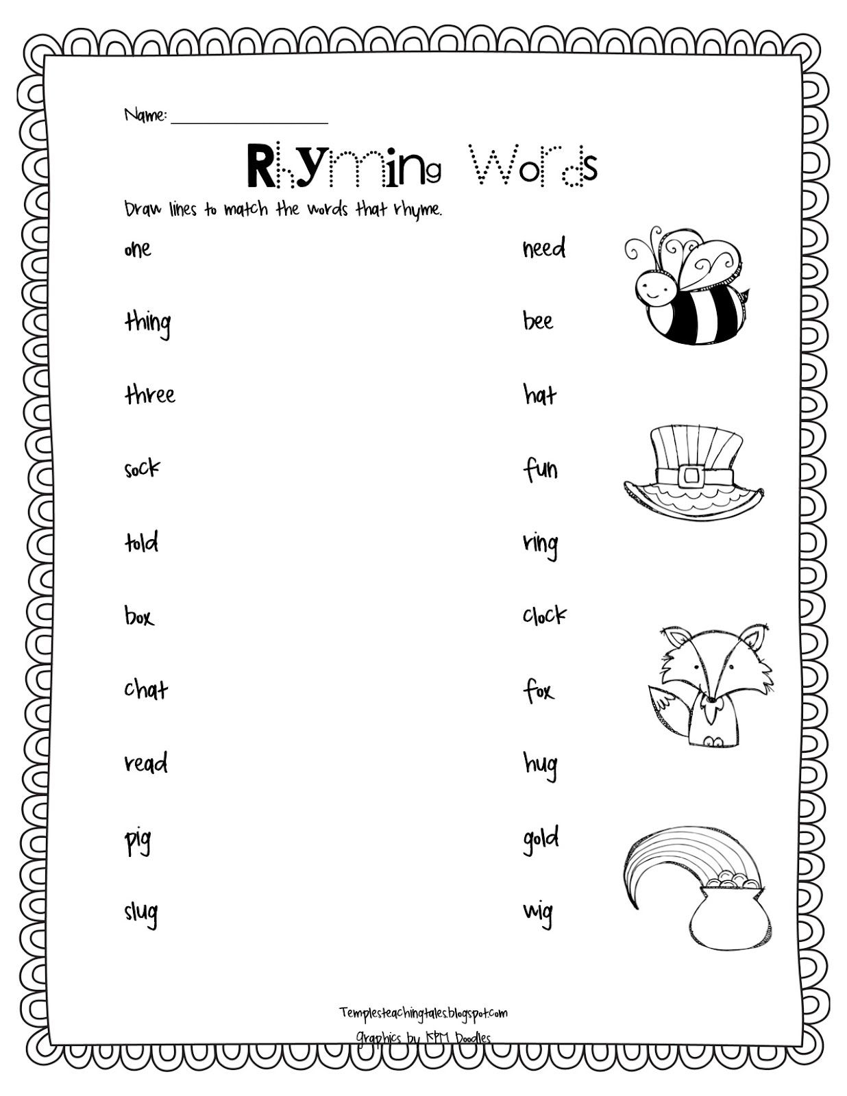 Rhyming Words Match Up: Temple's Teaching Tales | Rhyming with Free Printable Multiplication Rhymes