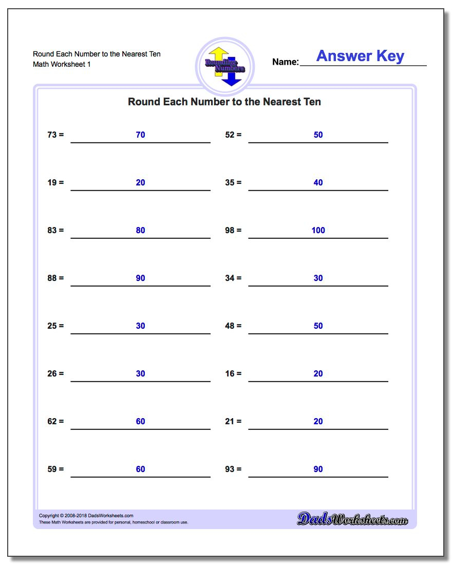 Rounding Numbers with Multiplication Worksheets Entry Level 3
