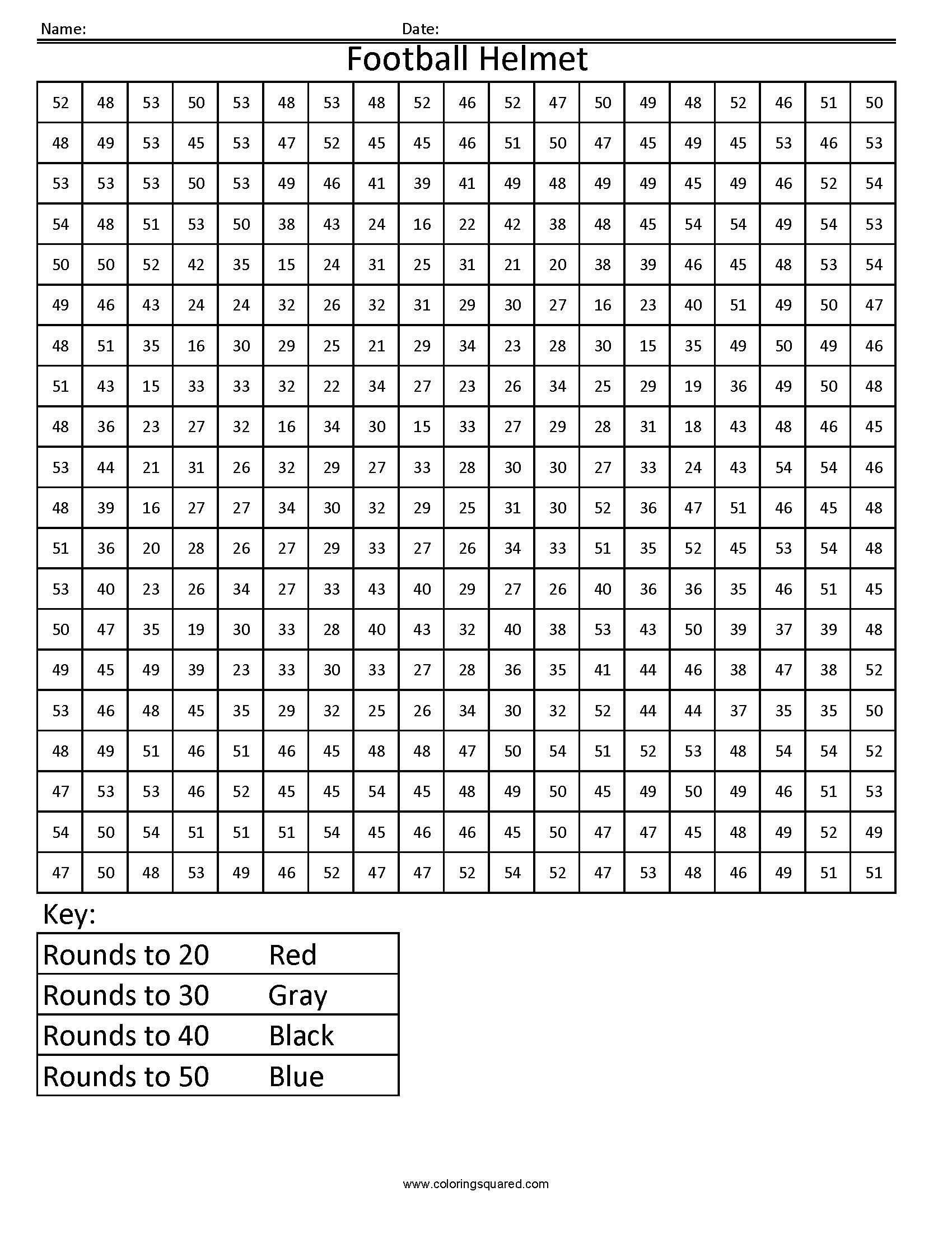 Rounding Worksheet That You Color To Make A Football Helmet with Multiplication Worksheets Mystery Picture