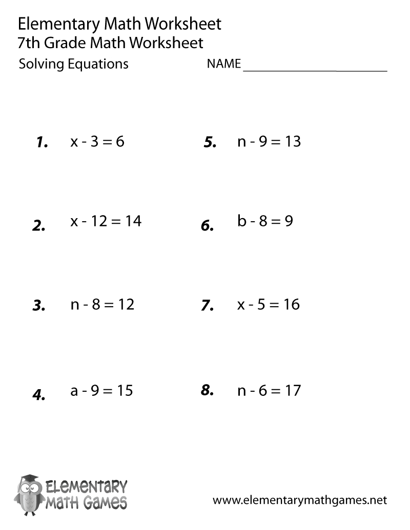 Seventh Grade Solving Equations Worksheet Printable | Math in Multiplication Worksheets 7Th Grade