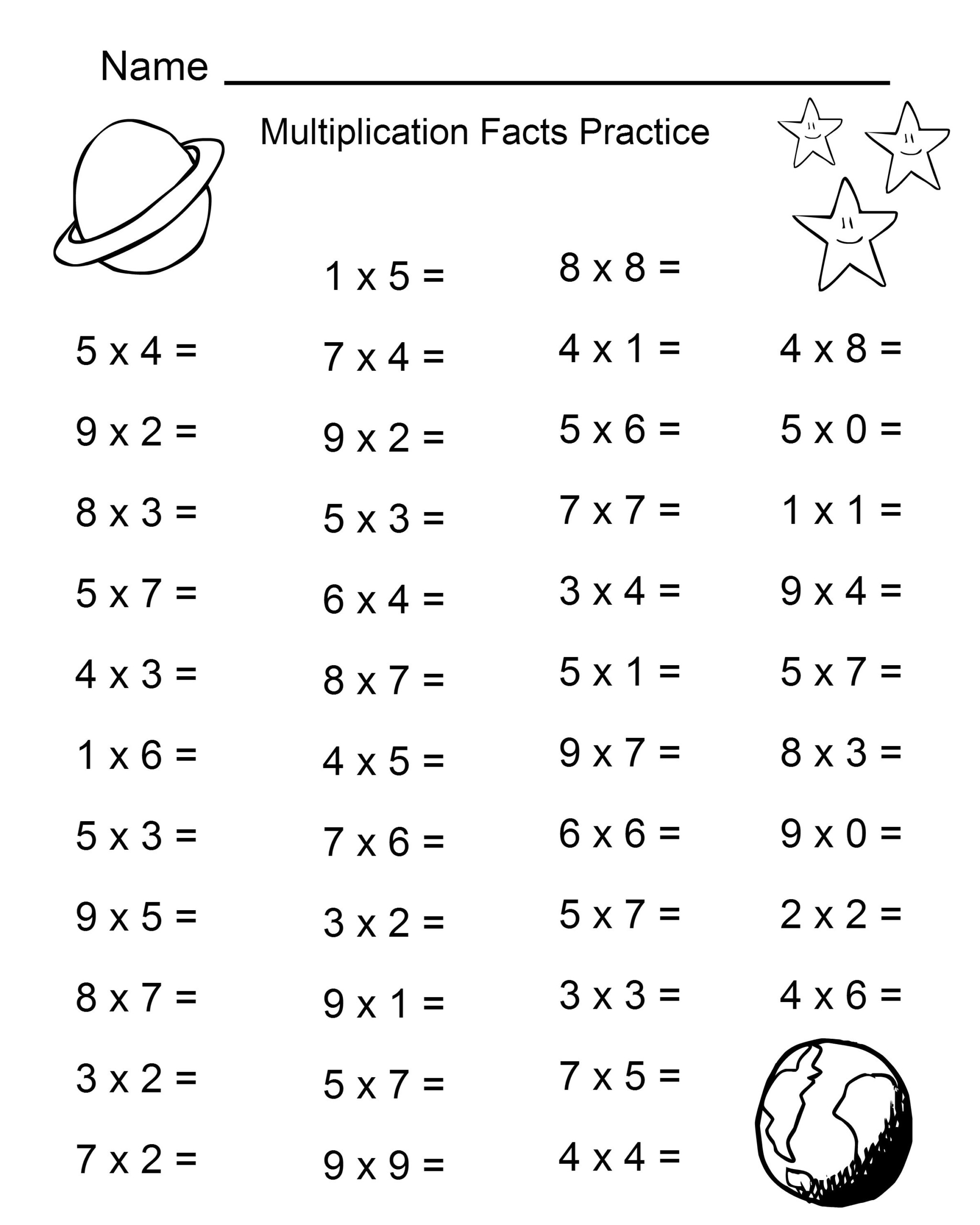 Space Theme - 4Th Grade Math Practice Sheets in 5&amp;amp;#039;s Multiplication Worksheets