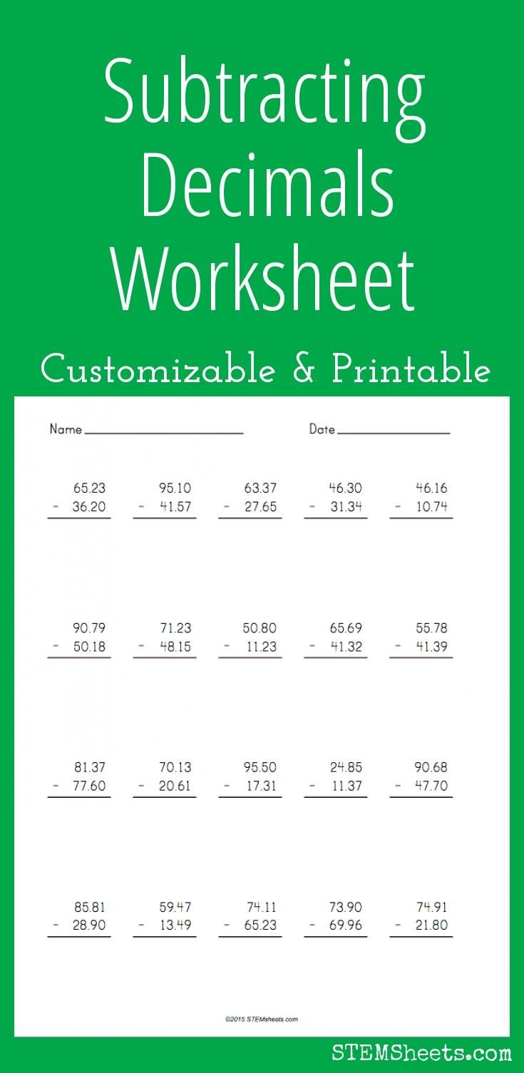 Subtracting Decimals Worksheet - Customizable And Printable within Printable Decimal Multiplication Games