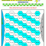 Subtraction Math Games Race To The Moon Subtracting To 50 within Multiplication Race Printable