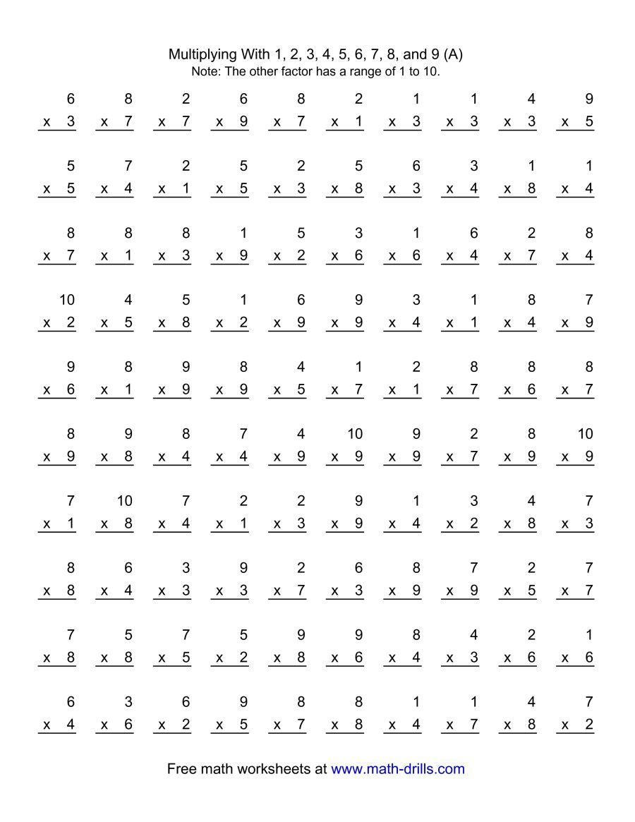 The 100 Vertical Questions — Multiplication Facts — 1-9 in 9 Multiplication Worksheets The 100 Vertical Questions -- Multiplication Facts -- 1-9 in 9 Multiplication Worksheets