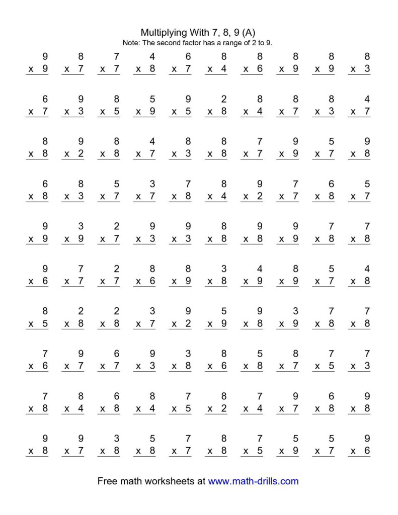 The 100 Vertical Questions -- Multiplication Facts -- 7-9 with Printable 100 Multiplication Facts Timed Test