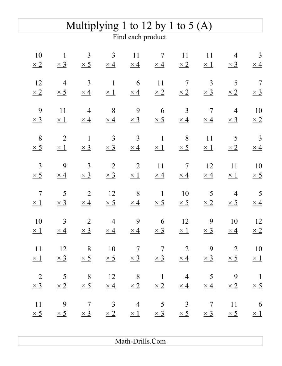 The 100 Vertical Questions -- Multiplying 1 To 121 To 5 inside Multiplication Worksheets Vertical