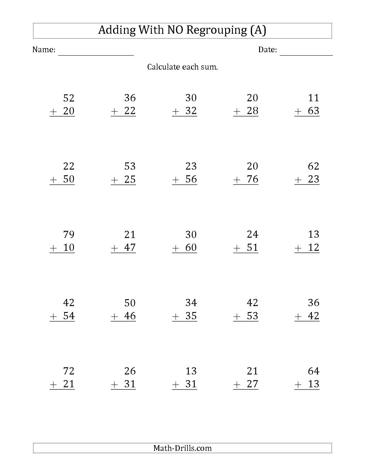 Math Worksheets Without Regrouping