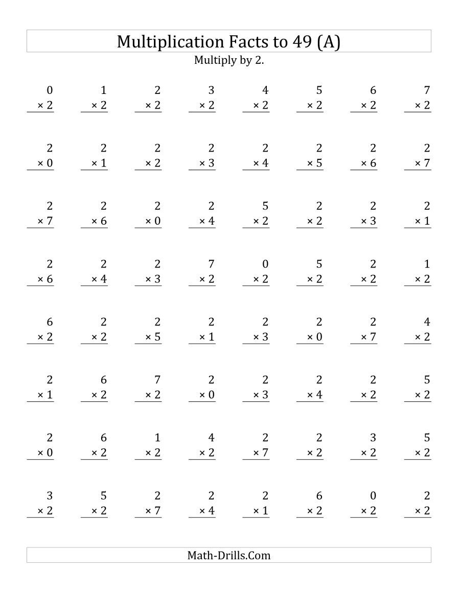 The Multiplication Facts To 49 With Target Fact 2 (A) Math inside Printable Multiplication Facts