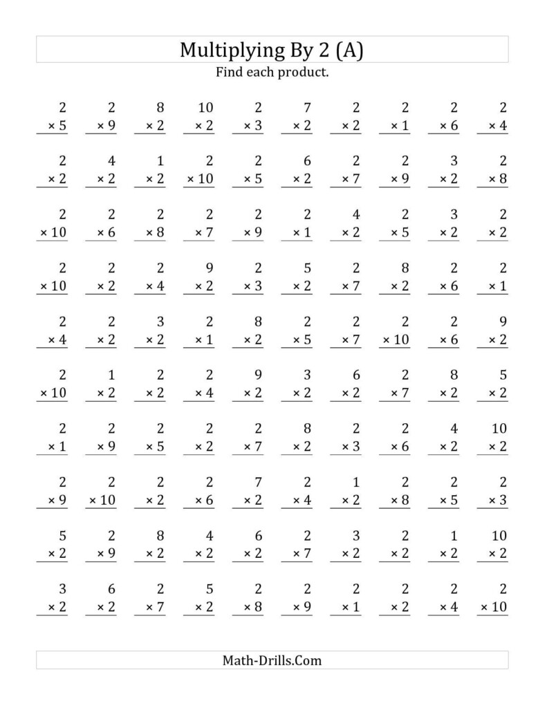The Multiplying (1 To 10)2 (A) Math Worksheet From The With Regard To Multiplication Worksheets X2