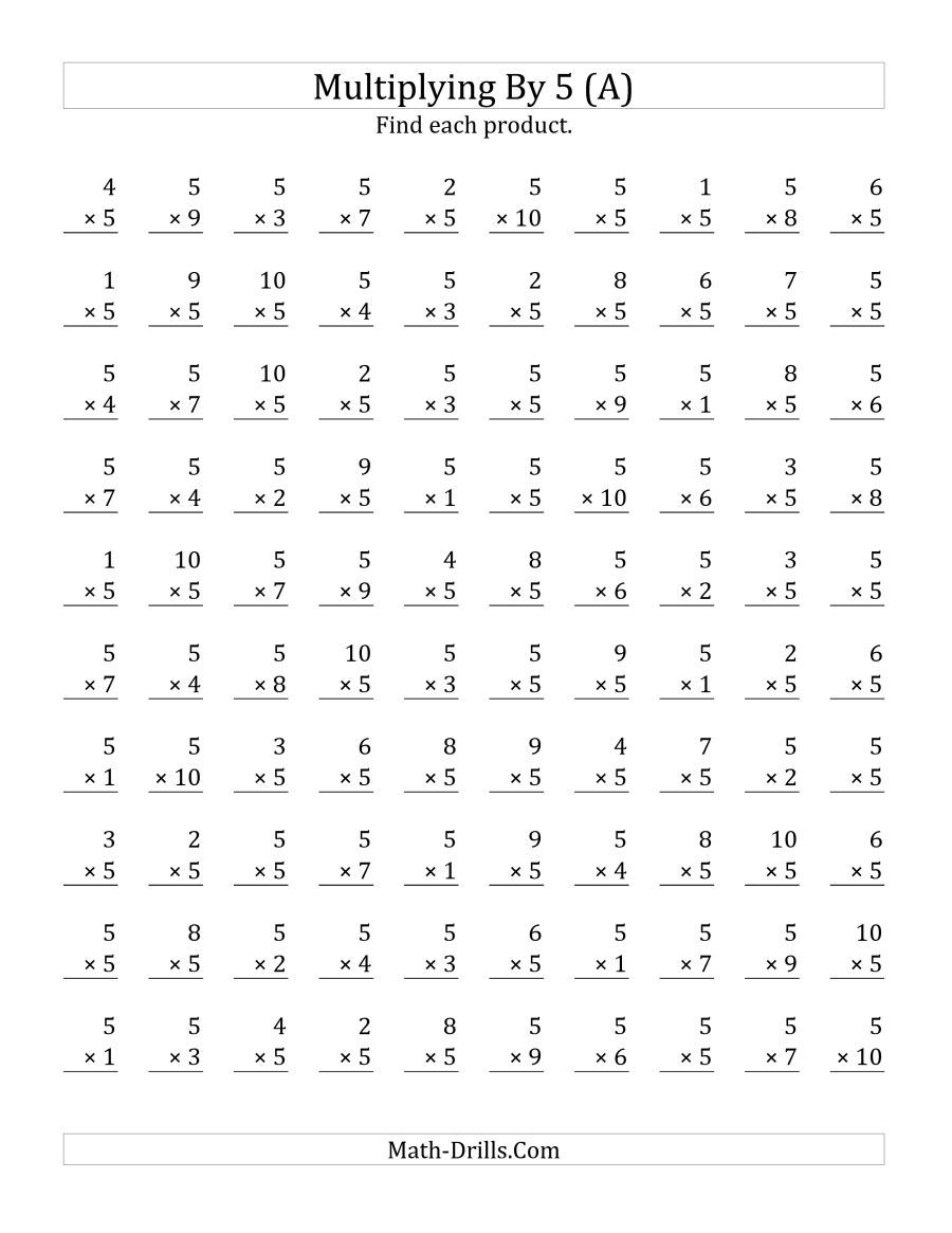 The Multiplying (1 To 10)5 (A) Math Worksheet From The for Printable Multiplication Facts