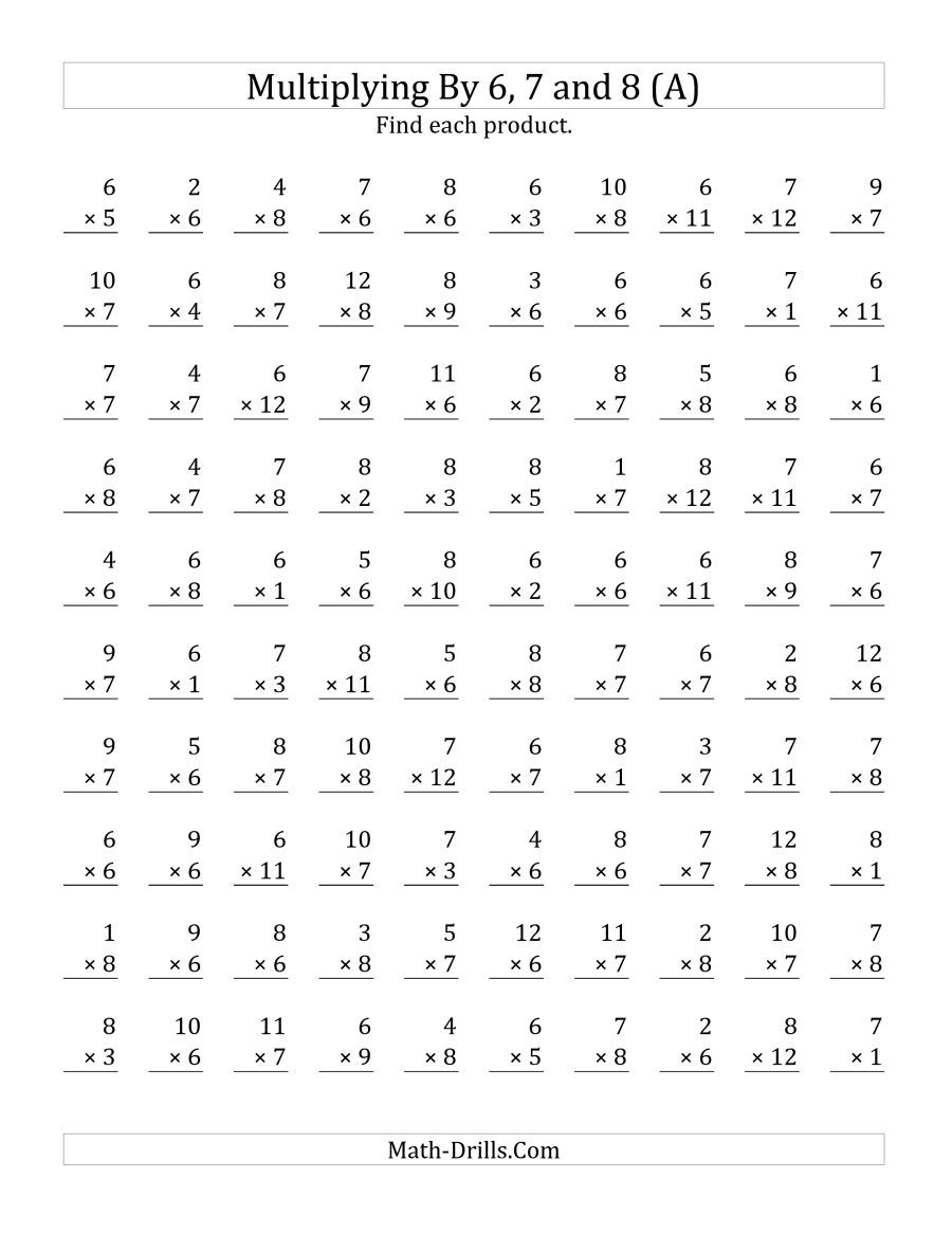 The Multiplying 1 To 126, 7 And 8 (A) Math Worksheet with regard to Multiplication Worksheets 8 Grade