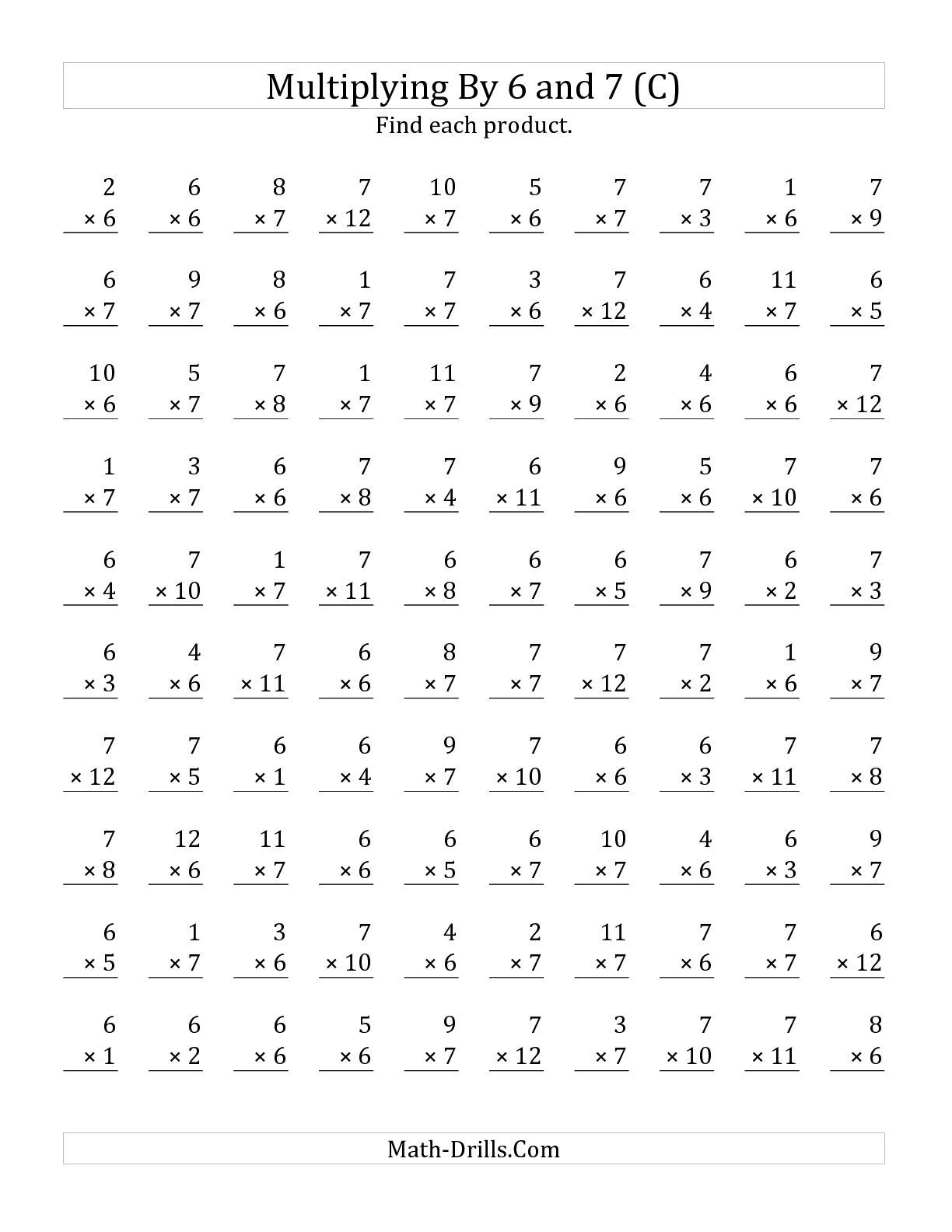 The Multiplying 1 To 126 And 7 (C) Math Worksheet From with Worksheets Multiplication 6