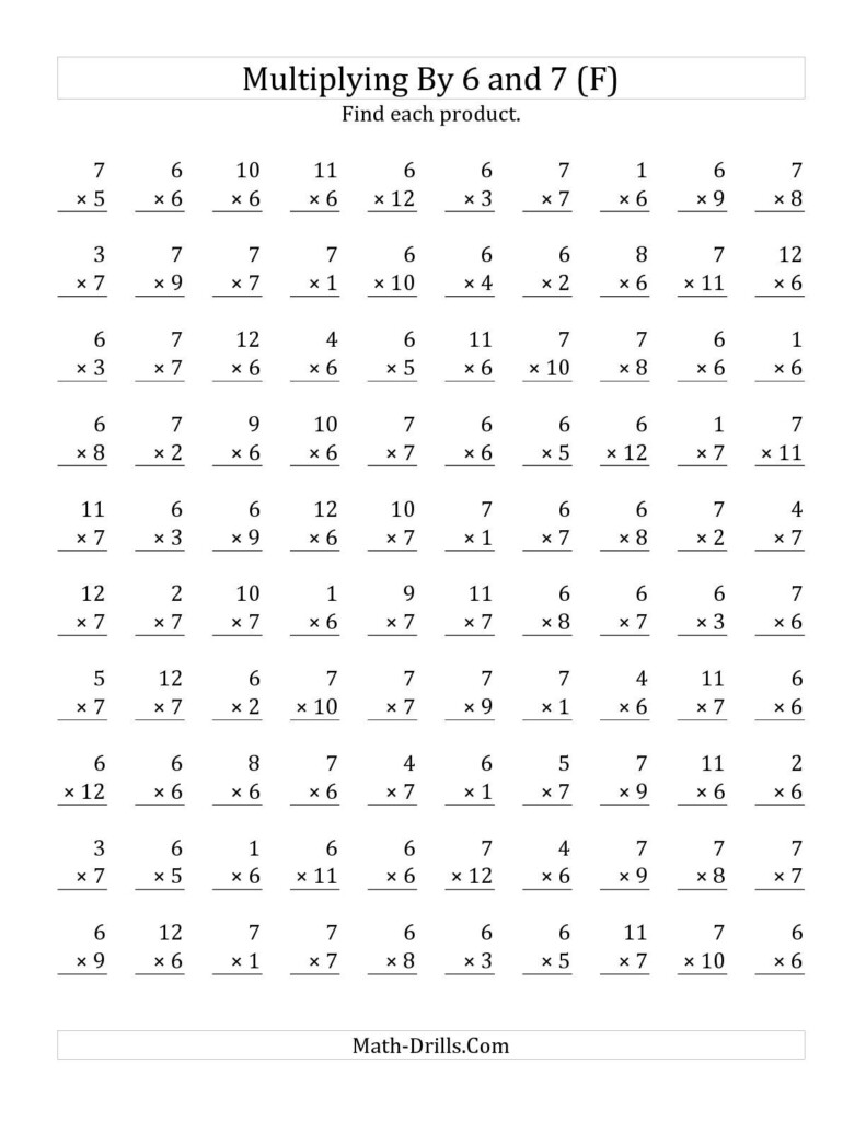 The Multiplying 1 To 126 And 7 (F) Math Worksheet From Within Multiplication Worksheets 6 12