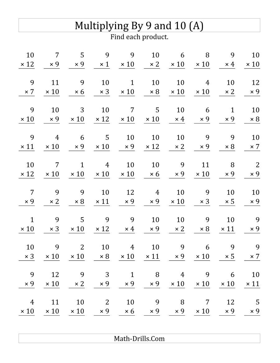 The Multiplying 1 To 129 And 10 (A) Math Worksheet From in 9 Multiplication Worksheets
