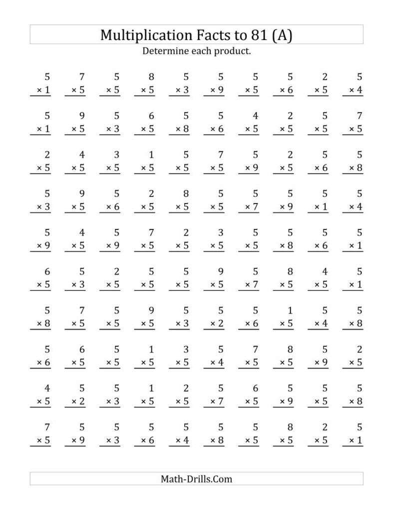 The Multiplying (1 To 9)5 (A) Math Worksheet From The Within 9 Multiplication Worksheets The Multiplying (1 To 9)5 (A) Math Worksheet From The Within 9 Multiplication Worksheets