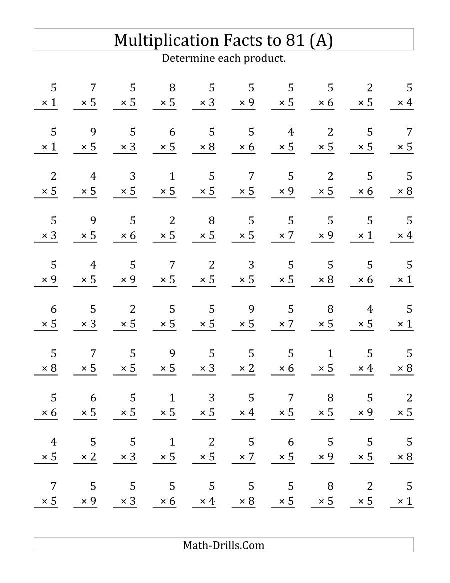 The Multiplying (1 To 9)5 (A) Math Worksheet From The within 9 Multiplication Worksheets