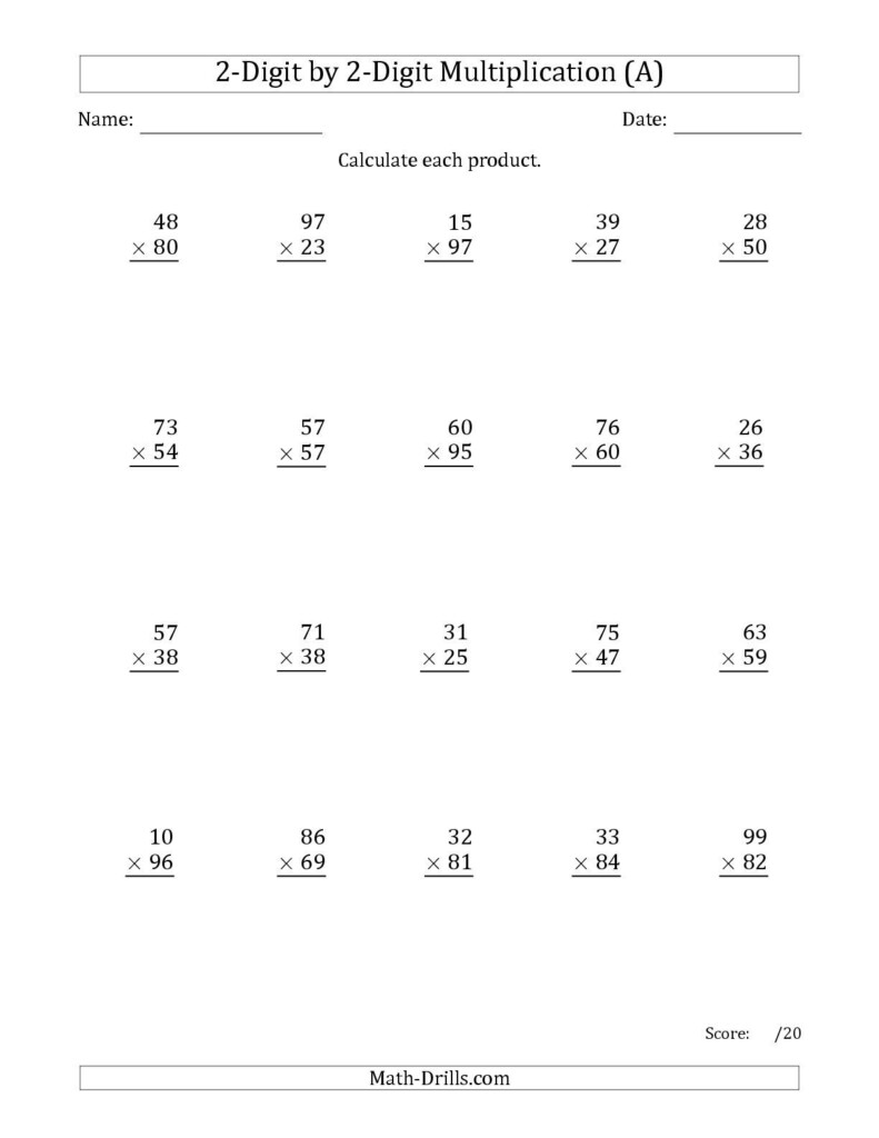 The Multiplying 2 Digit2 Digit Numbers With Comma Intended For Multiplication Worksheets Number 2