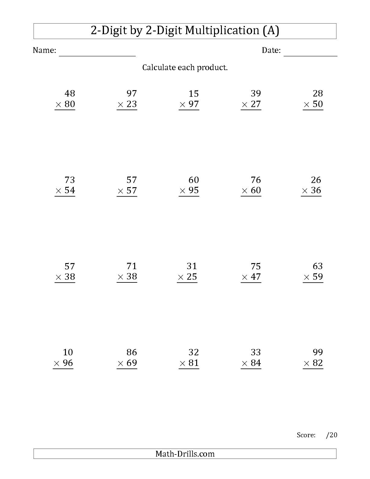 The Multiplying 2-Digit2-Digit Numbers With Comma intended for Multiplication Worksheets Number 2