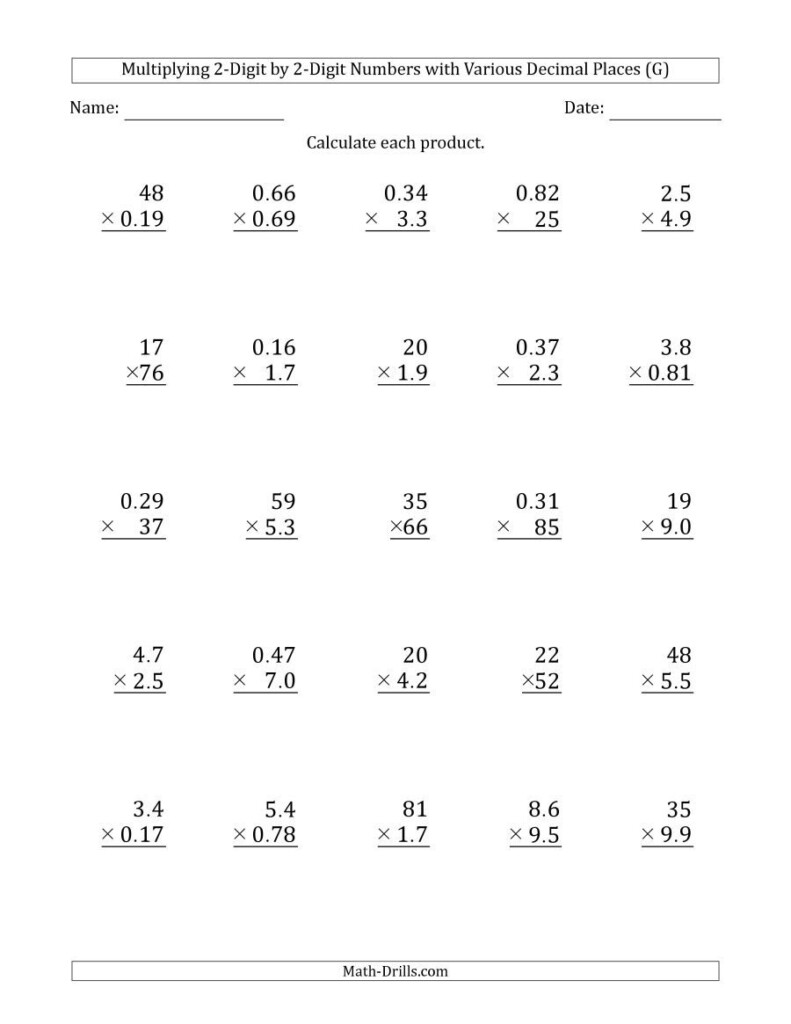 The Multiplying 2 Digit2 Digit Numbers With Various With Regard To Worksheets Multiplication Of Decimals