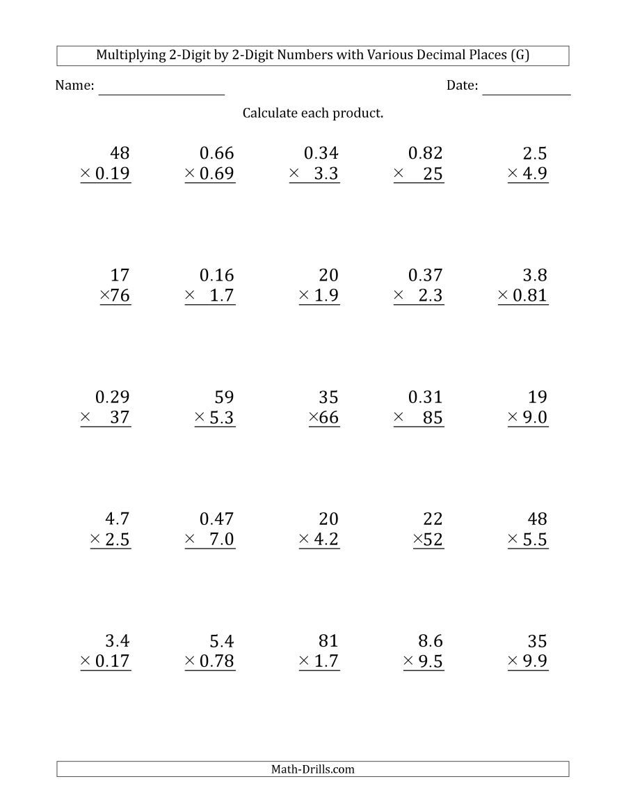 The Multiplying 2-Digit2-Digit Numbers With Various with regard to Worksheets Multiplication Of Decimals