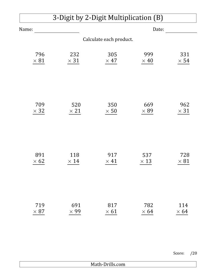 The Multiplying 3-Digit2-Digit Numbers (B) Math pertaining to Multiplication Worksheets 9Th Grade The Multiplying 3-Digit2-Digit Numbers (B) Math pertaining to Multiplication Worksheets 9Th Grade