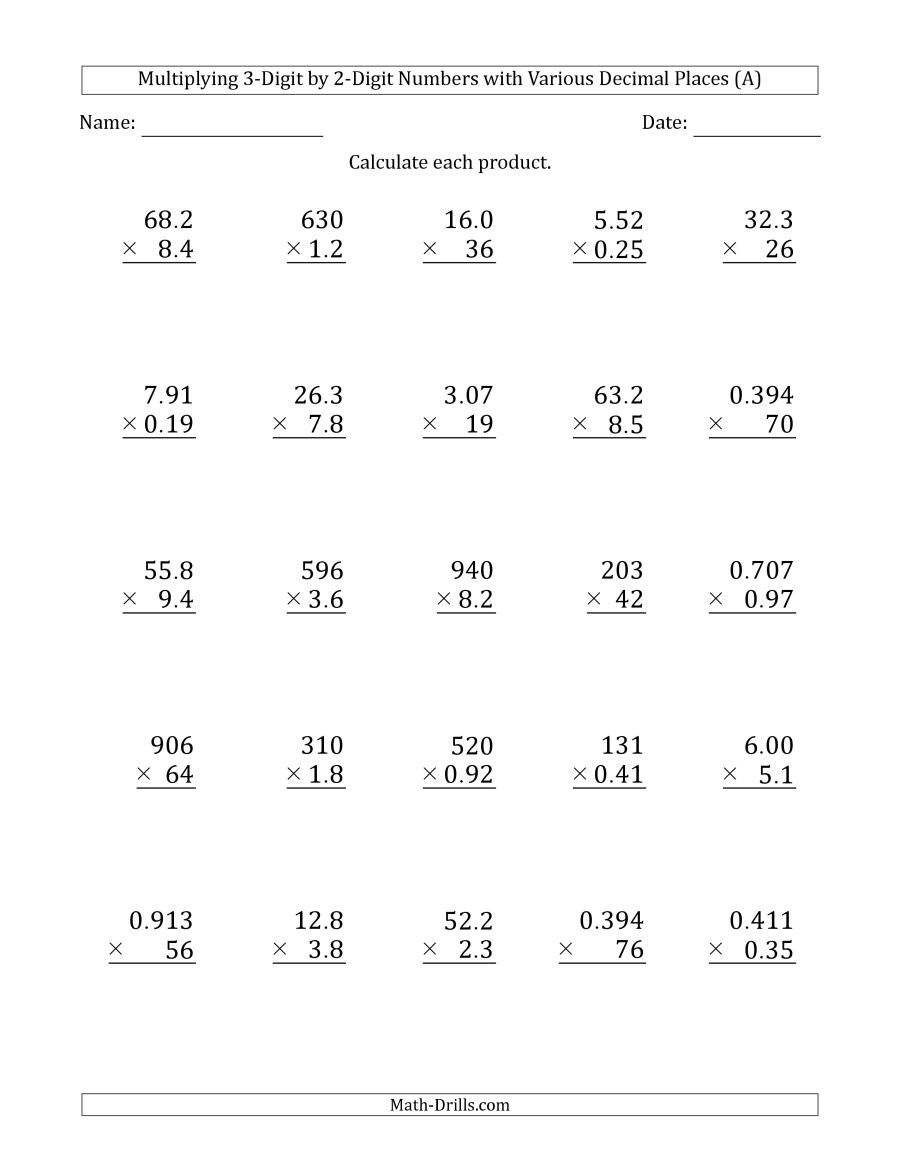 The Multiplying 3-Digit2-Digit Numbers With Various with Printable Decimal Multiplication Games