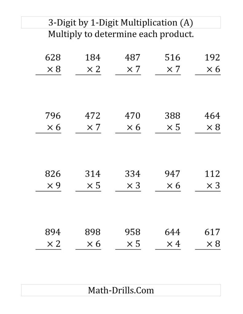 The Multiplying A 3 Digit Numbera 1 Digit Number (Large With Regard To Multiplication Worksheets No Carrying The Multiplying A 3 Digit Numbera 1 Digit Number (Large With Regard To Multiplication Worksheets No Carrying