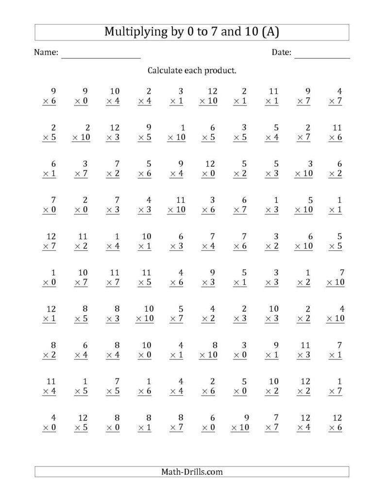 The Multiplyinganchor Facts 0, 1, 2, 3, 4, 5, 6, 7 And With Multiplication Worksheets 4S And 5S