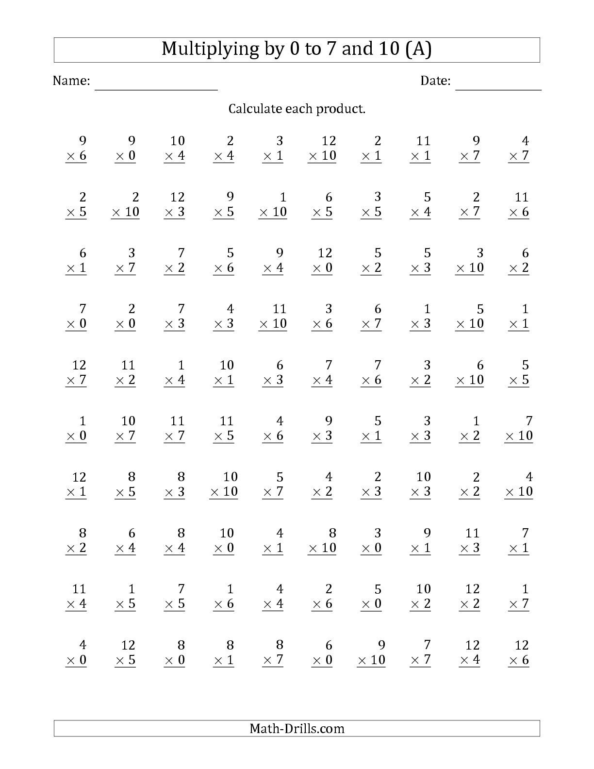 The Multiplyinganchor Facts 0, 1, 2, 3, 4, 5, 6, 7 And with Multiplication Worksheets 4S And 5S