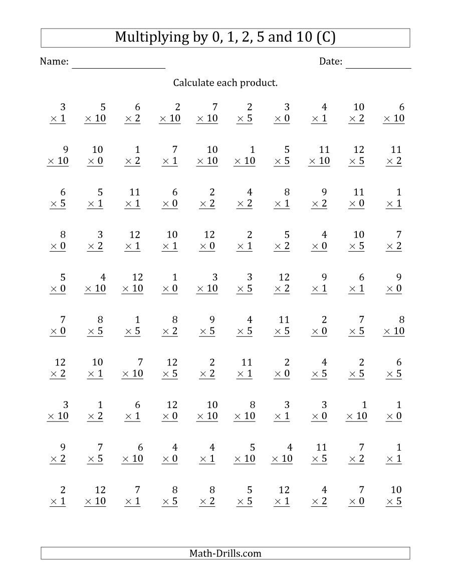 The Multiplyinganchor Facts 0, 1, 2, 5 And 10 (Other for Printable Multiplication Worksheets 0-10