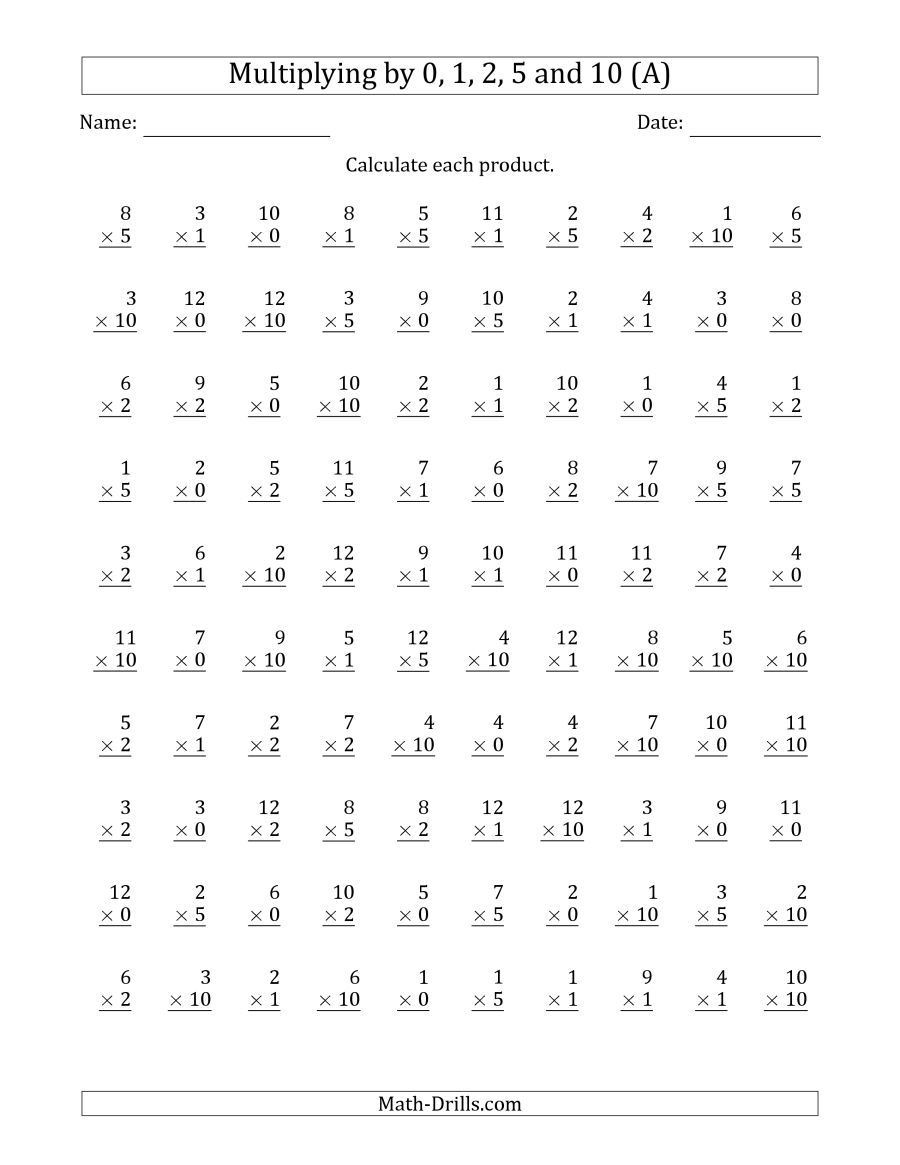 The Multiplyinganchor Facts 0, 1, 2, 5 And 10 (Other intended for Printable Multiplication Worksheets 0-10