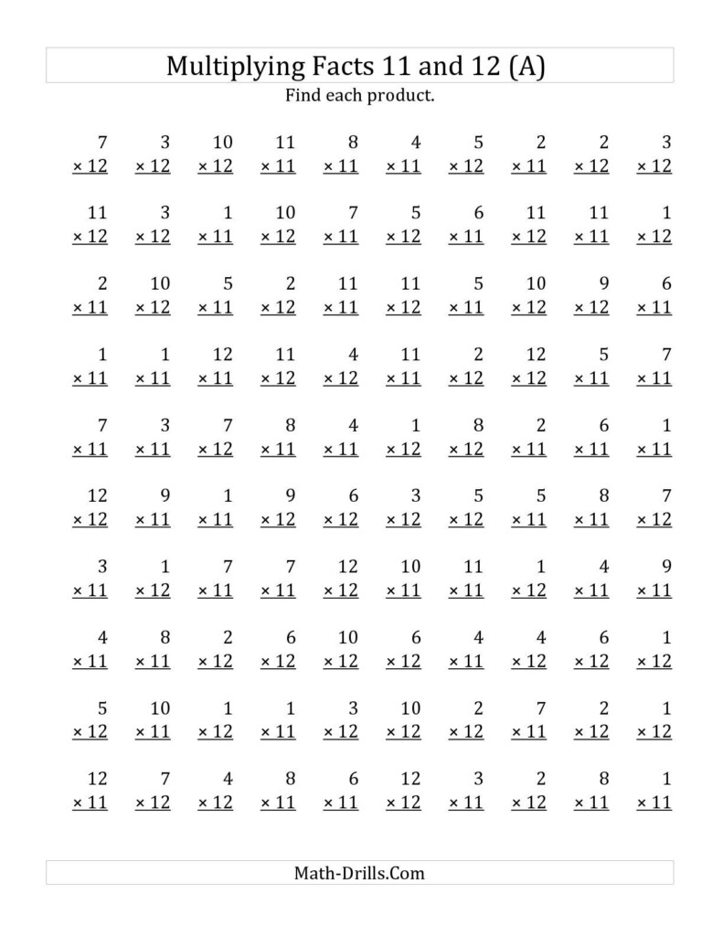 The Multiplyingfacts 11 And 12 (Other Factor 1 To 12) (A Regarding Multiplication Worksheets 6 12