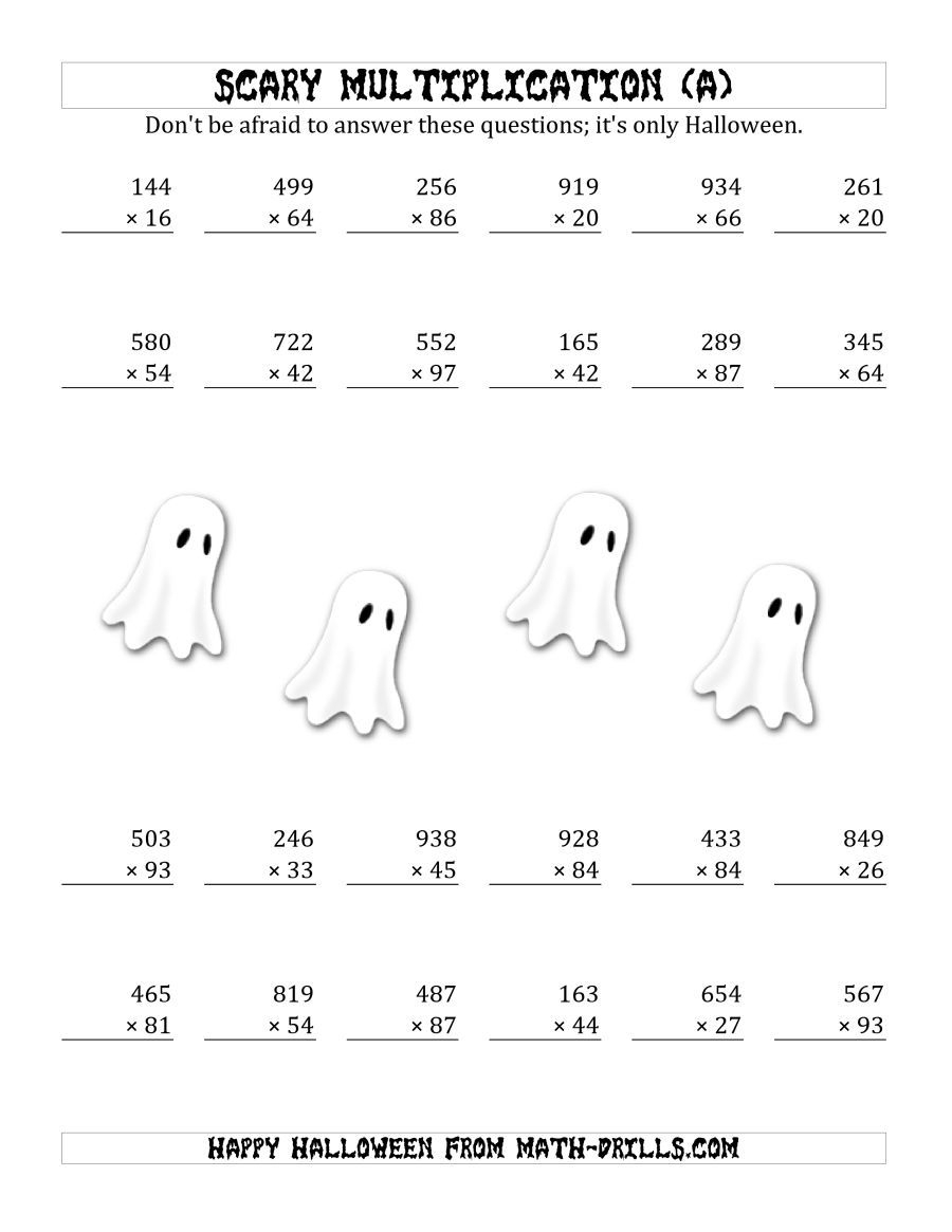 The Scary Multiplication (3-Digit2-Digit) (A) Math pertaining to Multiplication Worksheets Halloween