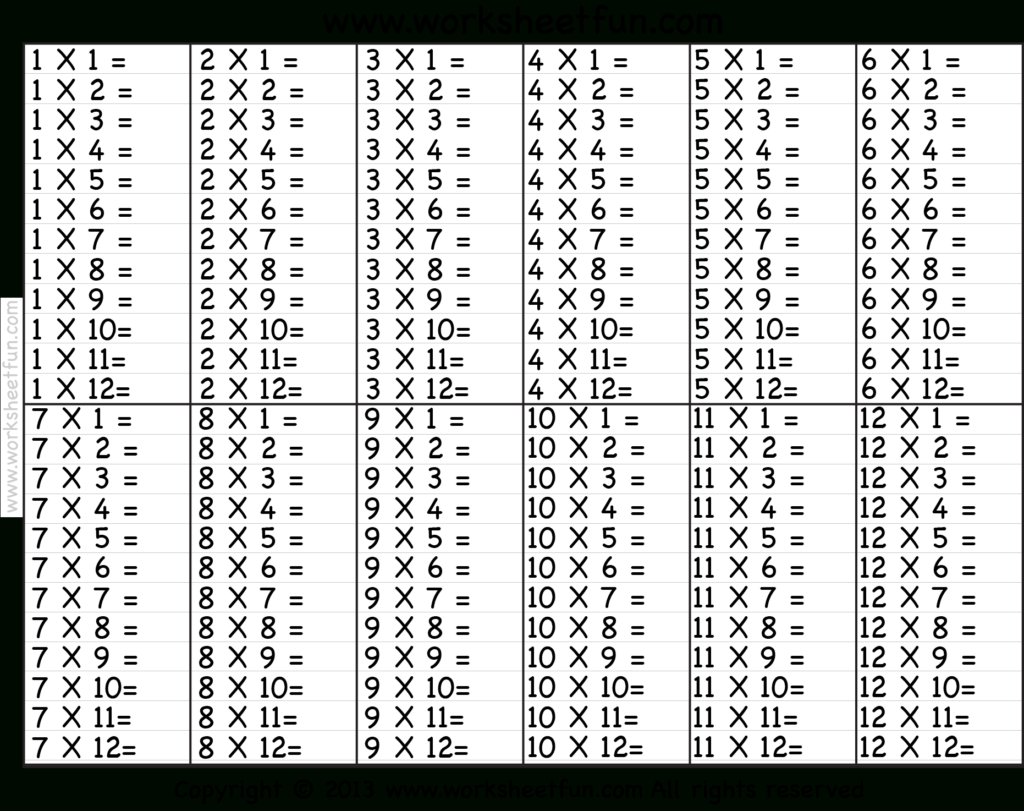 Times Table – 2-12 Worksheets – 1, 2, 3, 4, 5, 6, 7, 8, 9 within Printable Multiplication Table Up To 20