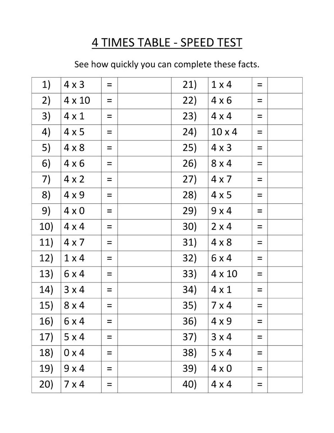 Times Table Cards | Kids Activities with Printable Multiplication Speed Test Times Table Cards | Kids Activities with Printable Multiplication Speed Test