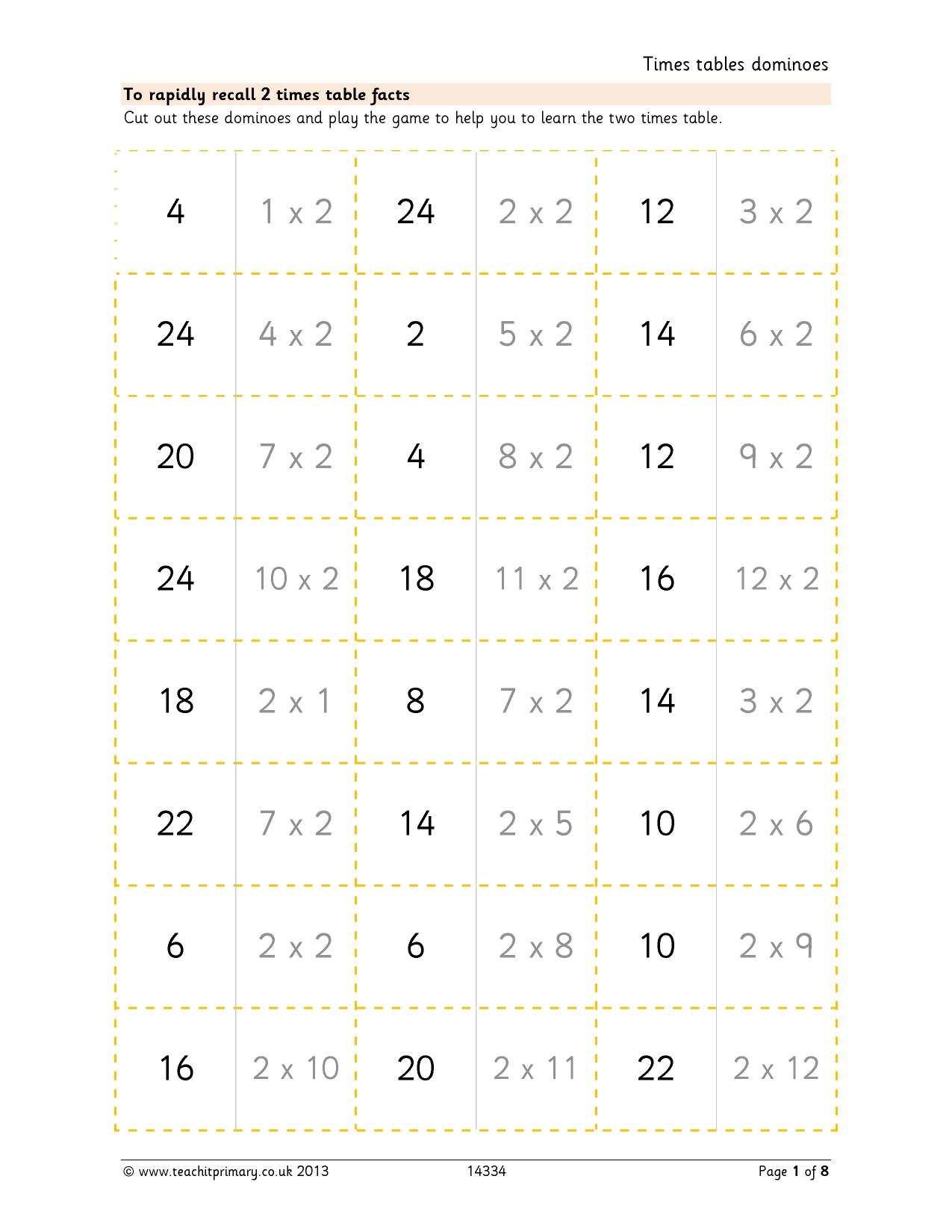 Times Table Dominoes with regard to Printable Multiplication Dominoes