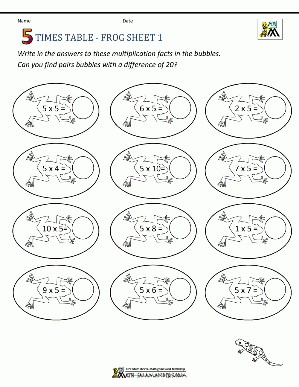 Times Table Math - 5 Times Table Sheets within Free Printable Multiplication Quiz Worksheets