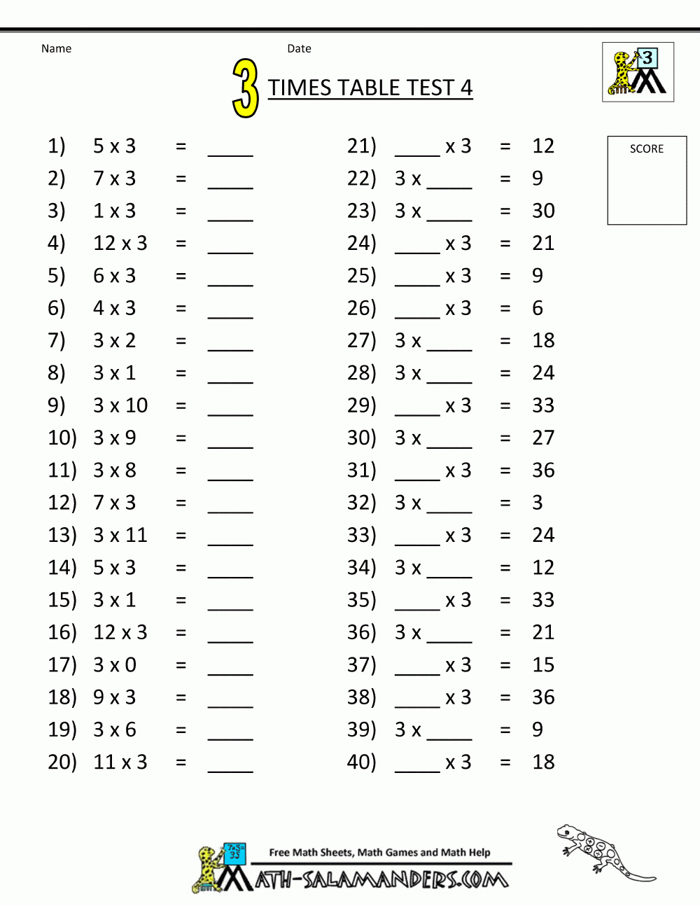 Times Table Tests - 2 3 4 5 10 Times Tables regarding Free Printable Multiplication Quiz Worksheets