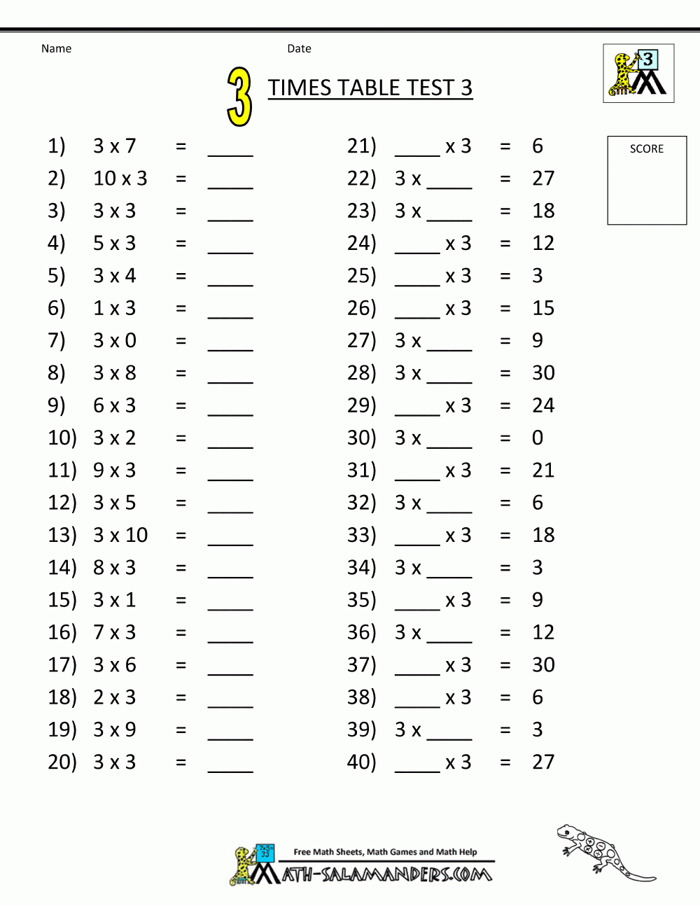 Times Table Tests - 2 3 4 5 10 Times Tables within Printable Multiplication 4S